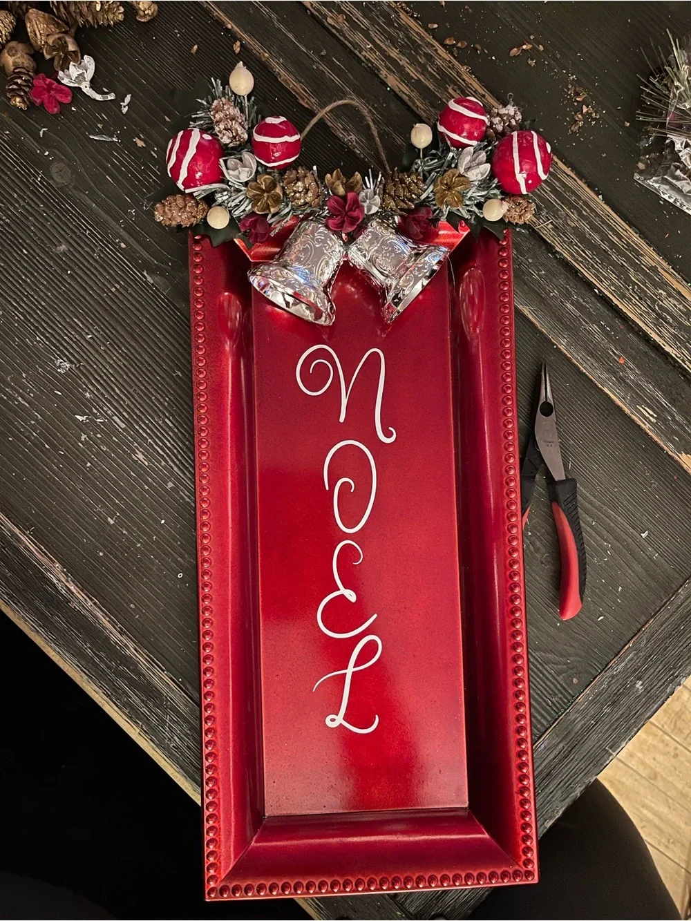 Festive Red NOEL Holiday door hanger with Bell Accent